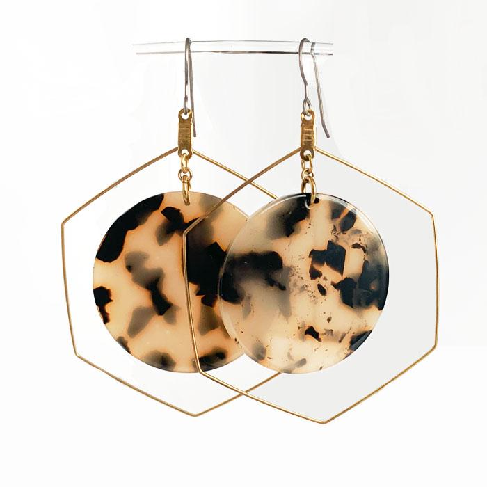 Tortoise Shell Circle Dangle Earrings