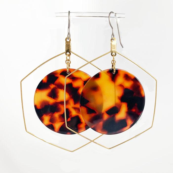 Tortoise Shell Circle Dangle Earrings