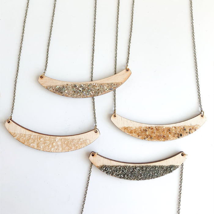 Crushed Crystal Necklace in Pyrite, Citrine, Amber, & Abalone **LIMITED RELEASE**