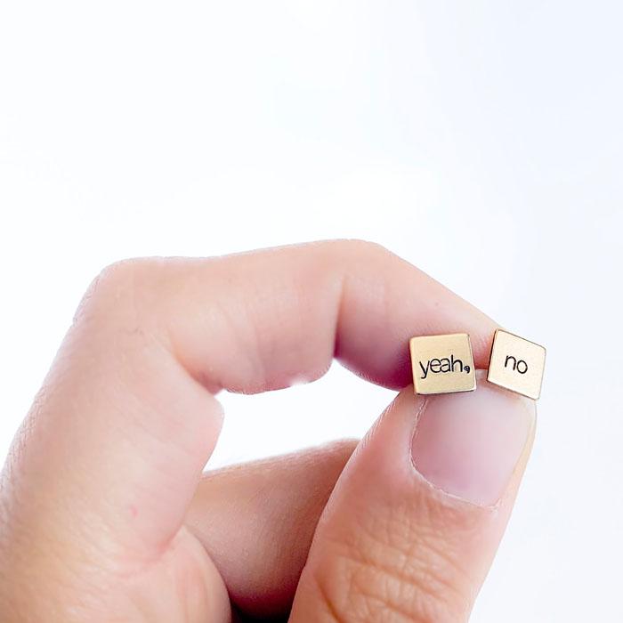 yeah, no -- Square Hand Stamped Earrings