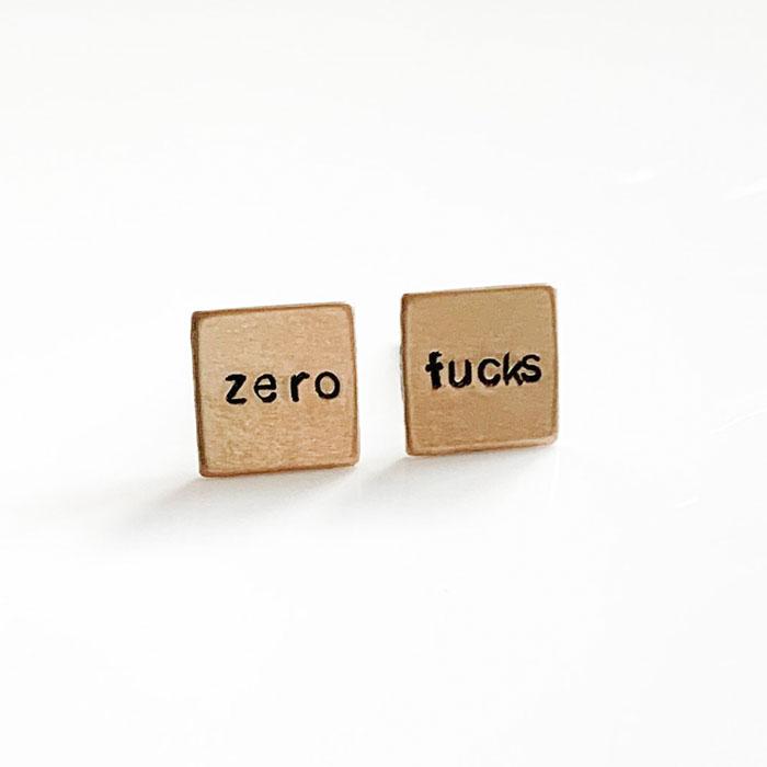 zero fucks, Square Hand Stamped Earrings